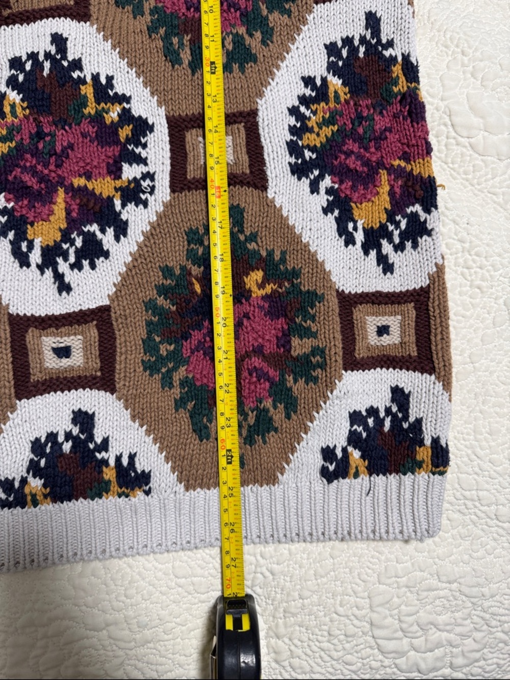 Vintage - Knitted by hand Sweater in Cream, Brown, Pink & Green floral - Picture 5 of 5